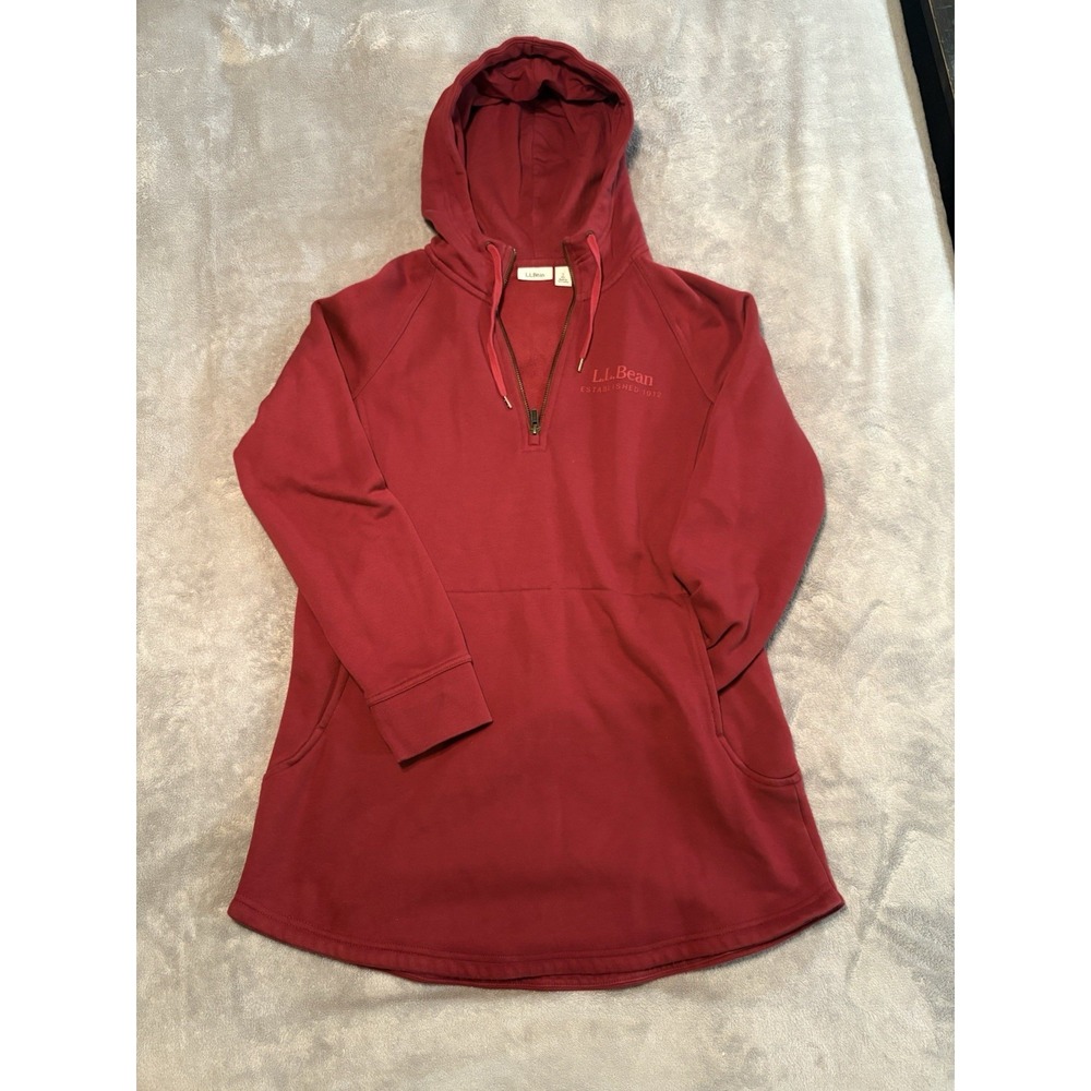 L.L.Bean Women's Red Quarter-Zip Hooded Pullover Sweatshirt Size S